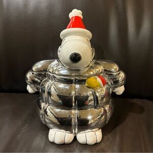 RARE Snoopy Puffer Jacket Cookie Jar Silver/Chrome Peanuts New!